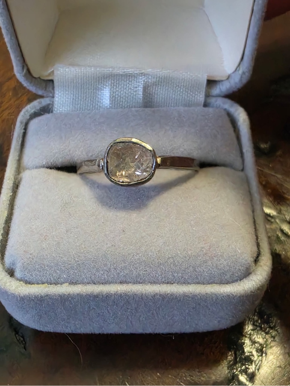 Sterling Silver Solitaire Polki Diamond Ring size 8 -Women Jewelry